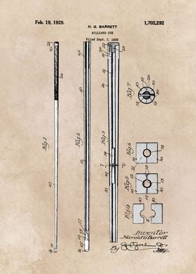 patent art Barrett 1929 Billiard Cub