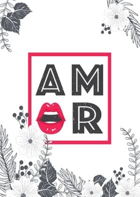 "AMOR" Lips in red