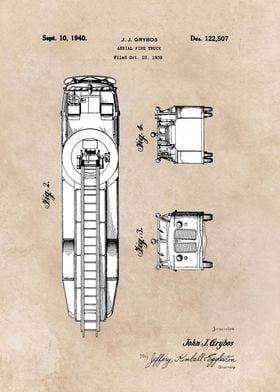 patent art Grybos Aerial fire truck 1940