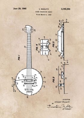 patent art Rizzutti 1965 Sound producing banjo