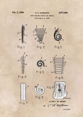 patent art Anderson 1959 Hair curling device