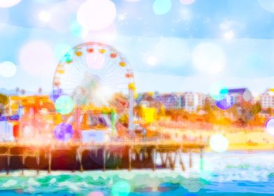 Santa Monica pier, California, USA with colorful b