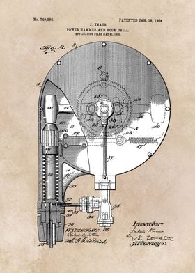 patent art Kraus 1904 Power Hammer and rock drill