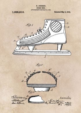 patent art Johnson 1914 Hockey shoe