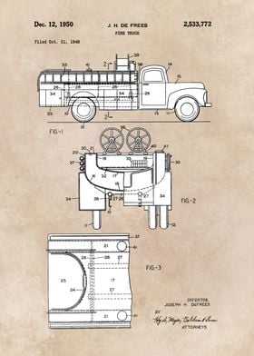 patent art De Frees 1948 Fire Truck