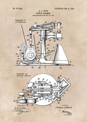 patent art Koch 1904 Power Hammer