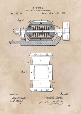 patent art Tesla 1887 Dynamo electric machine