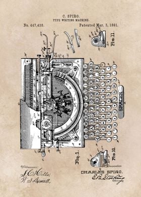 patent art Spiro 1891 Type writing machine