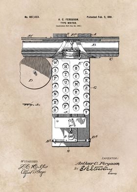 patent art Ferguson 1901 Type writer