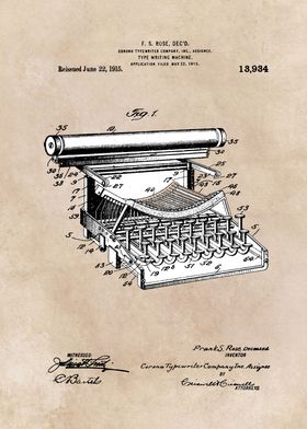 patent art Rose Type writing machine 1915