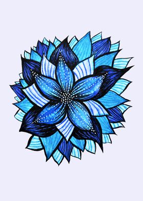 Abstract Blue Flower Ink Drawing