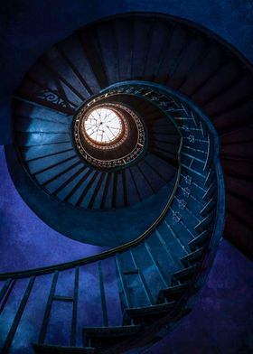 Blue spiral abandoned staircase 