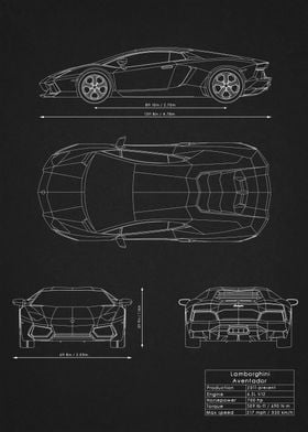 Lambo Aventador Blueprint' Poster by Iwoko | Displate