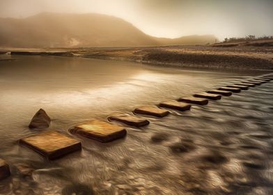 Stepping stones across Three Cliffs Bay river