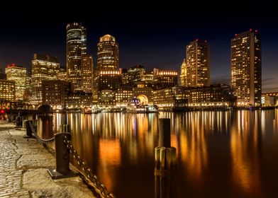 Boston Skyline At Night Metal Poster Melanie Viola Displate