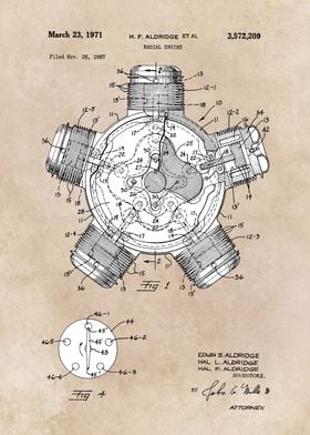 patent art Aldridge 1971 Radial engine