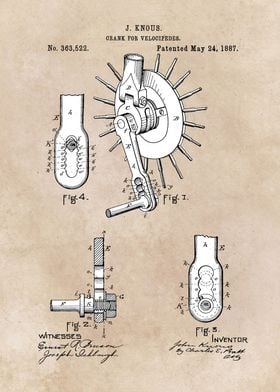 patent art Knous 1887 Crank for velocipedes