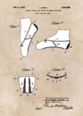 patent art Harris 1930 Ballet slipper and method