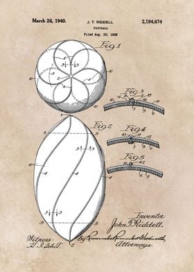 patent art Riddell Football 1940 