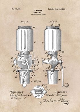 patent art Morgan 1900 Coffee mill