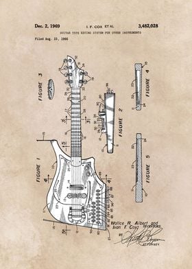 patent art Cox 1969 Guitar type keying 