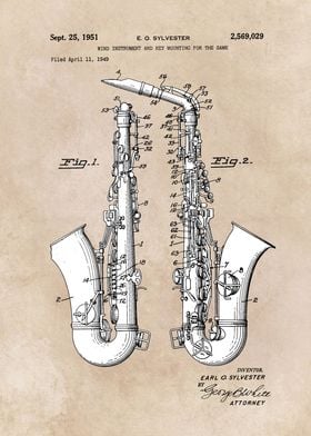 patent art Sylvester 1951 Wind instrument