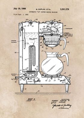 patent art Kaplan 1966 Automatic Coffee making