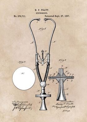 patent art Pratt 1887 Stethoscope