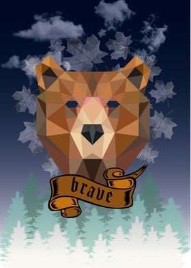 Brave bear in front of the forest