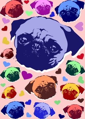 Pug Puppy Dog Love Hearts 