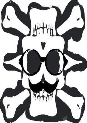 old funny skull and bone art portrait in black and