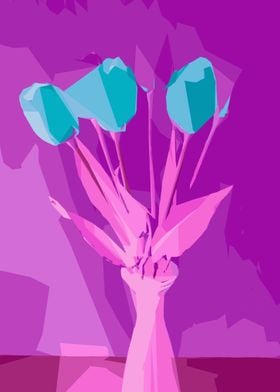 blue flower with pink background