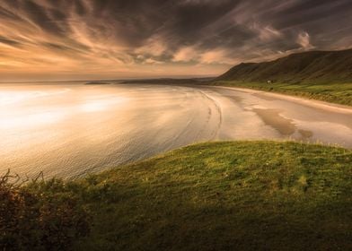 Sunset at Rhossili Bay on the Gower peninsula,