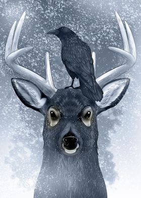 Nordic Deer and raven