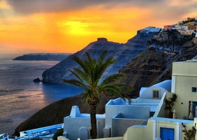 sunset in caldera santorini