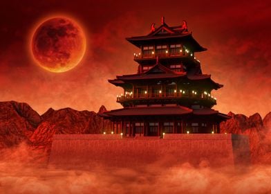 Blood Moon Japanese Castle 