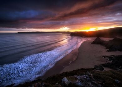 Gower sunset at Three Cliffs Bay