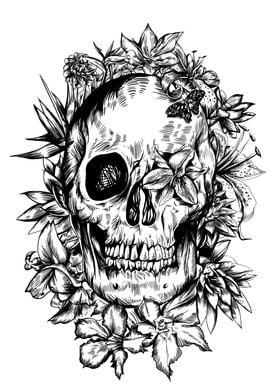 tropical skull black and w