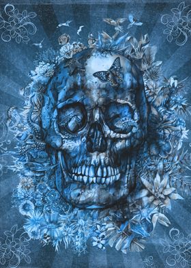 tropical floral skull blue