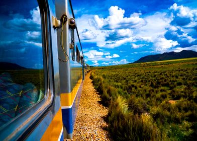 Train crossing through nature at Uyuni, Bolivia