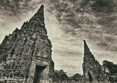 Black and white vintage photograph of temple ruins