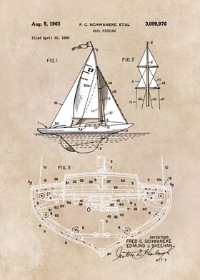 patent art Schwaneke Sail rigging 1963