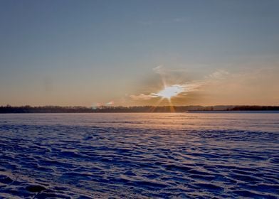 Kaunas Lagoon Regional Park. Frozen lake. 
