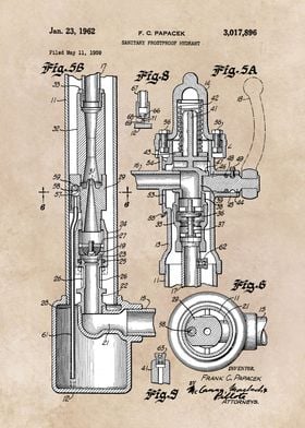 patent art Papacek Sanitary hydrant 1962