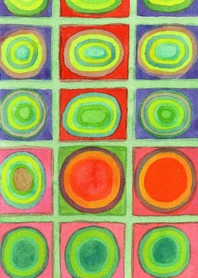 Green Grid filled with Circles and intense Colors 