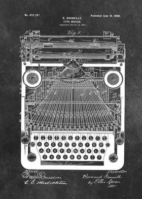 1900 Granville Type Writer patent