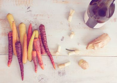 Cooking with wine and fresh market vegetables