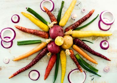 Colorful Fresh Root Vegetable Mandala