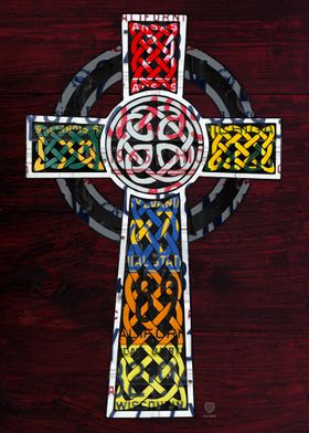 Celtic Cross Recycled Vintage License Plate Art