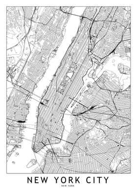 New York White Map